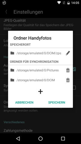 Auswahl der konkreten, zu synchronisierenden Ordner.