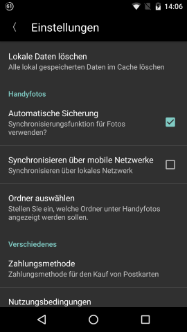 Synchronisationseinstellung beim Zoner Studio für Android.