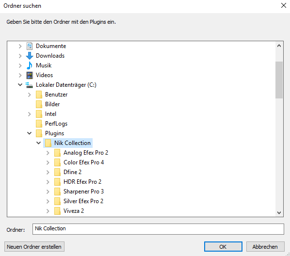 Nachdem Sie auf den Button Hinzufügen geklickt haben, suchen Sie den Ort der installierten Plug-Ins.