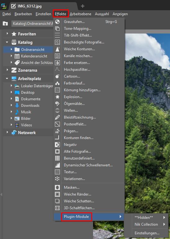 Installierte Plug-Ins finden Sie unter Menü > Effekte > Plug-Ins.