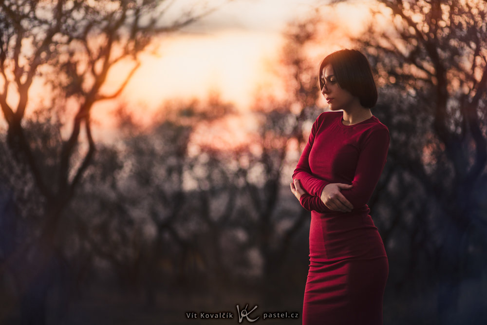 Ein Model am Rande der Aufnahme positioniert, damit auch der Sonnenuntergang im Hintergrund zur Geltung kommt. Canon 5D Mark III, Canon EF 85/1.8, 1/200 s, f/1.8, ISO 800, Brennweite 85 mm
