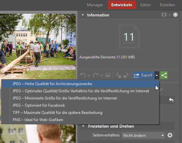 Exportieren Sie am Ende die Fotos.
