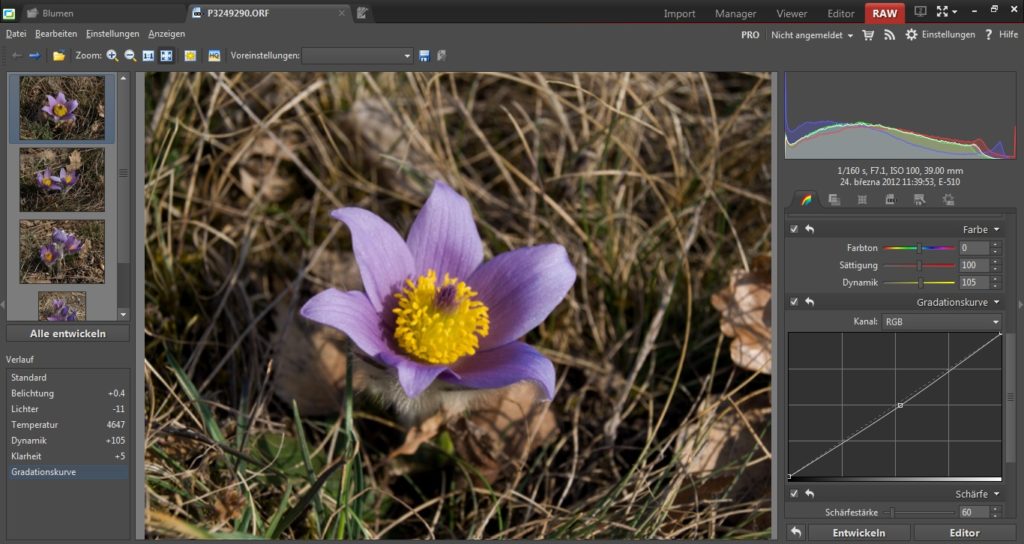 Bei der Verarbeitung von Fotos auf dem Computer können Sie aus dem digitalen Negativ immer mehr „herausholen“, als aus einem in JPEG abgespeicherten Bild. Der RAW Konverter des Zoner Studios bietet Ihnen alle notwendigen Werkzeuge für das „Entwickeln“ der Fotos. Es ist nicht wirklich komplizierter als im Editor.