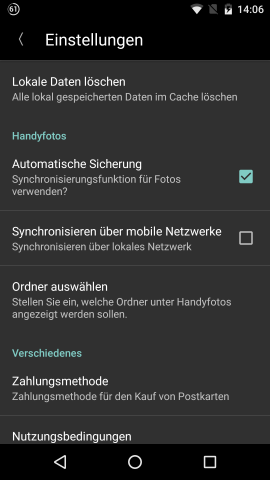 Synchronisationseinstellung beim ZPS für Android.