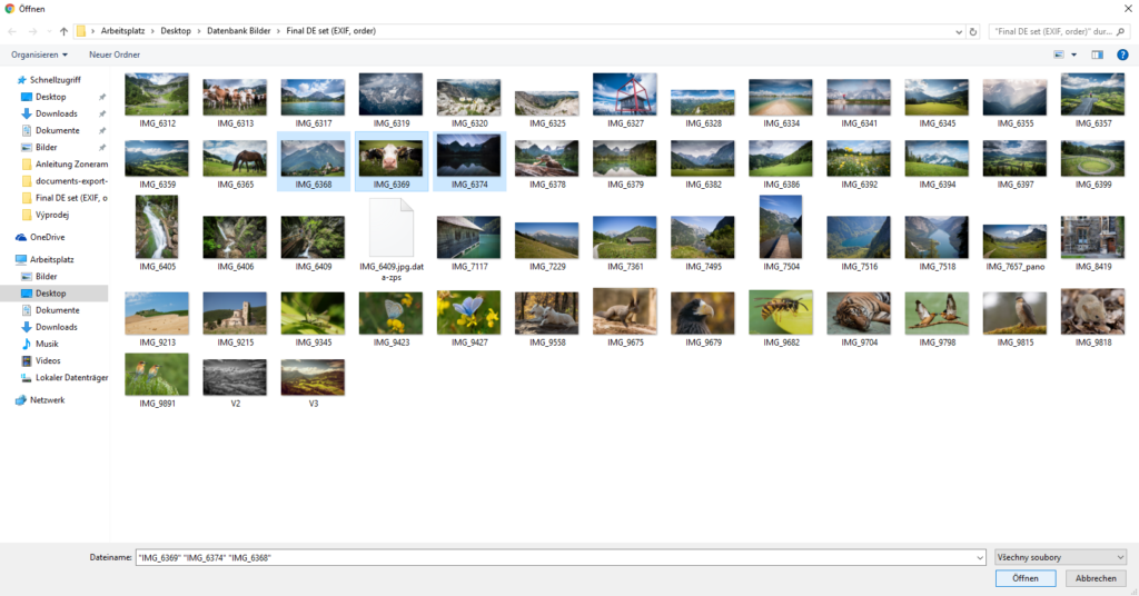 Fotos können Sie auch über den Button „Wählen Sie Fotos aus dem Computer aus“ mit dem Windows Explorer hochladen. Wählen Sie hierzu den Ordner mit den Fotos aus und klicken Sie auf den Knopf „Öffnen“. 