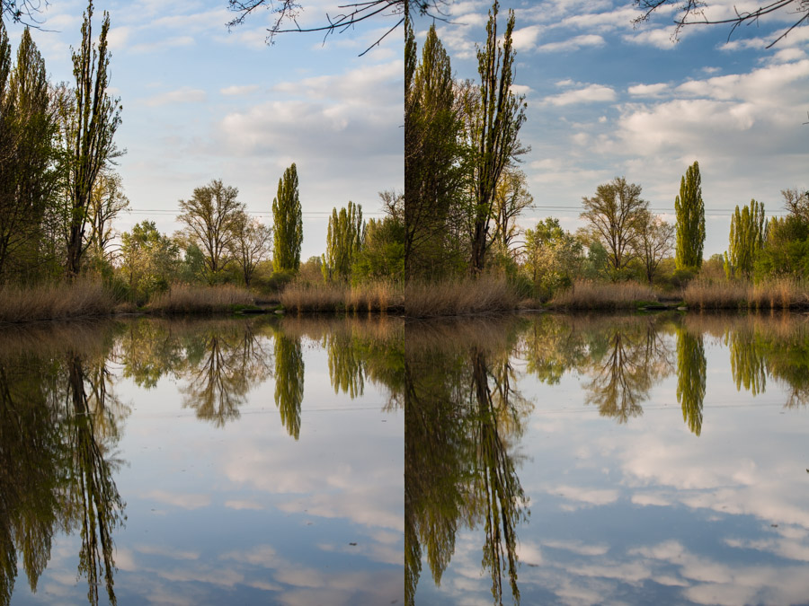 Links die Szene ohne Filter und rechts mit dem Polarisations-Filter. Canon EOS 5D Mark III, Canon EF 70–200 mm F2.8 IS II USM, 1/320 s (links) a 1/80 s (rechts), F5.6, ISO 400, Brennweite 70 mm.