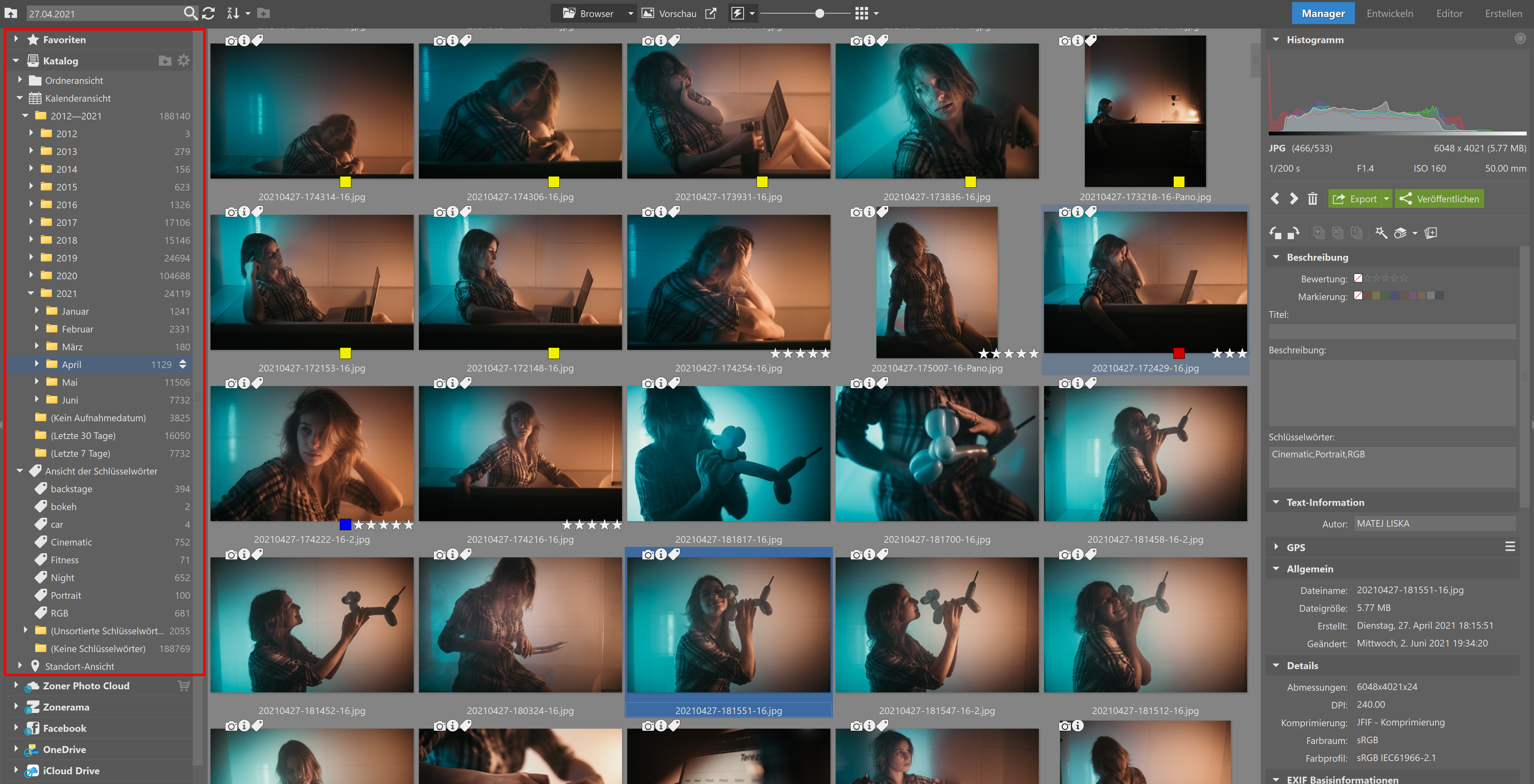 So arbeiten Sie mit dem Katalog in Zoner Photo Studio X