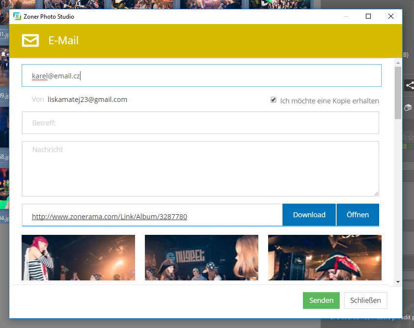 Versenden Sie Ihre Fotos per E-Mail.