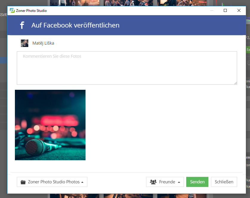 Fotos direkt auf FB oder Twitter teilen.