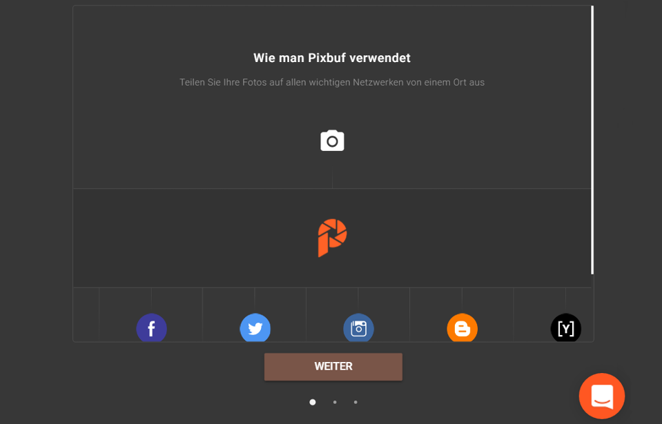 Fügen Sie Ihre Konten von sozialen Netzwerken Pixbuf hinzu.