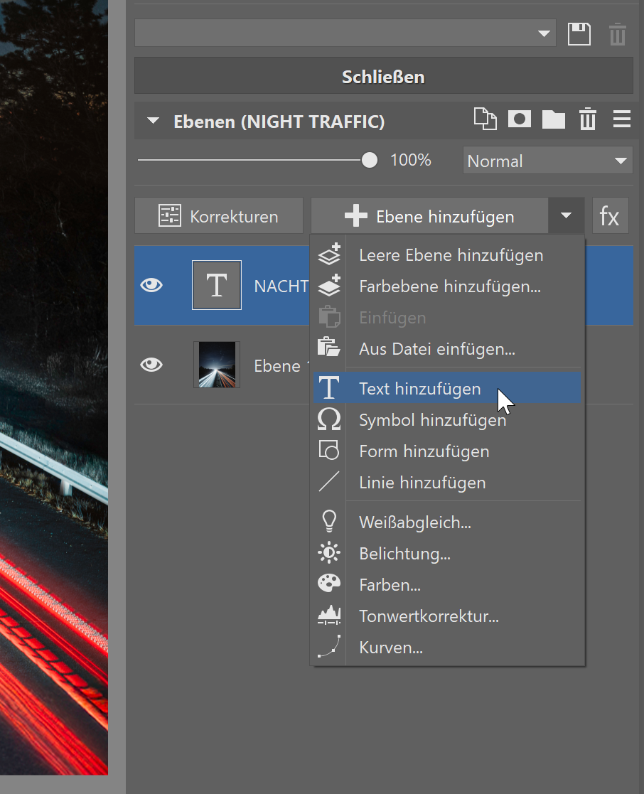 Fügen Sie eine Ebene mit Text