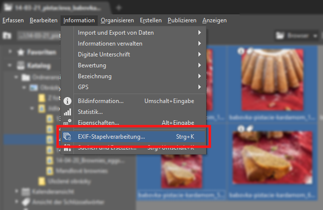 Die Bildinformationen können nur bei ausgewählten Bildern durchgeführt werden.