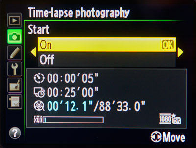 Timelapse-Videos: Intervall und Anzahl der Aufnahmen einstellen.