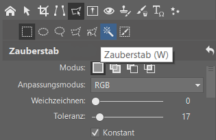 Produkte ausschneiden und auf einen anderen Hintergrund übertragen: Der Zauberstab bei den Auswahlwerkzeugen.
