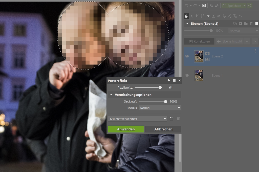 Verpixeln des Gesichts.