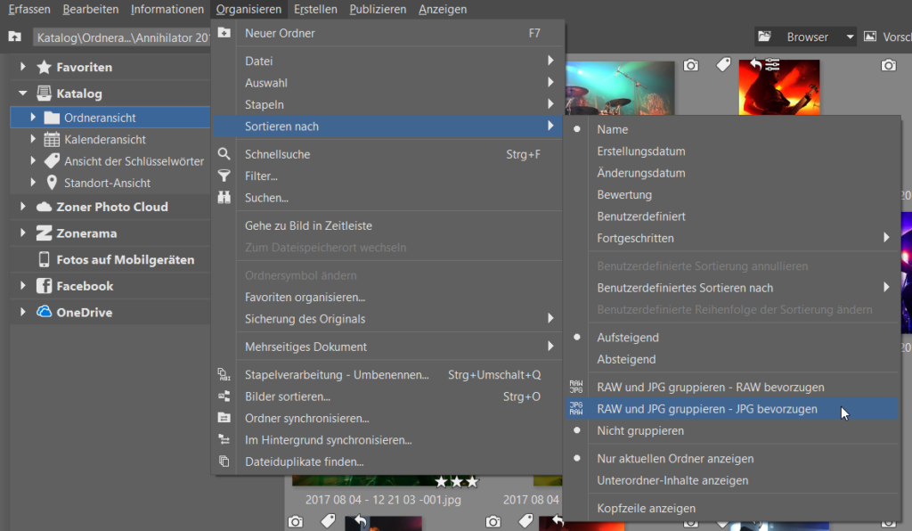 Bildverwaltung einfach gemacht dank Schlüsselwörtern: RAW oder JPG gruppieren.