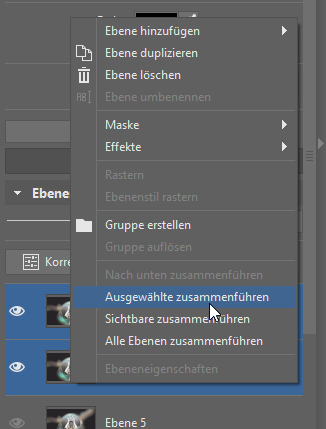 Focus Stacking: Ausgewählte zusammenführen.