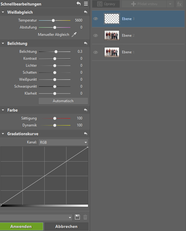 Schnellbearbeitungsfenster.