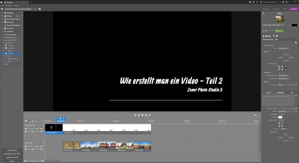 Wie erstellt man ein Video in ZPS X - Teil 2 - text