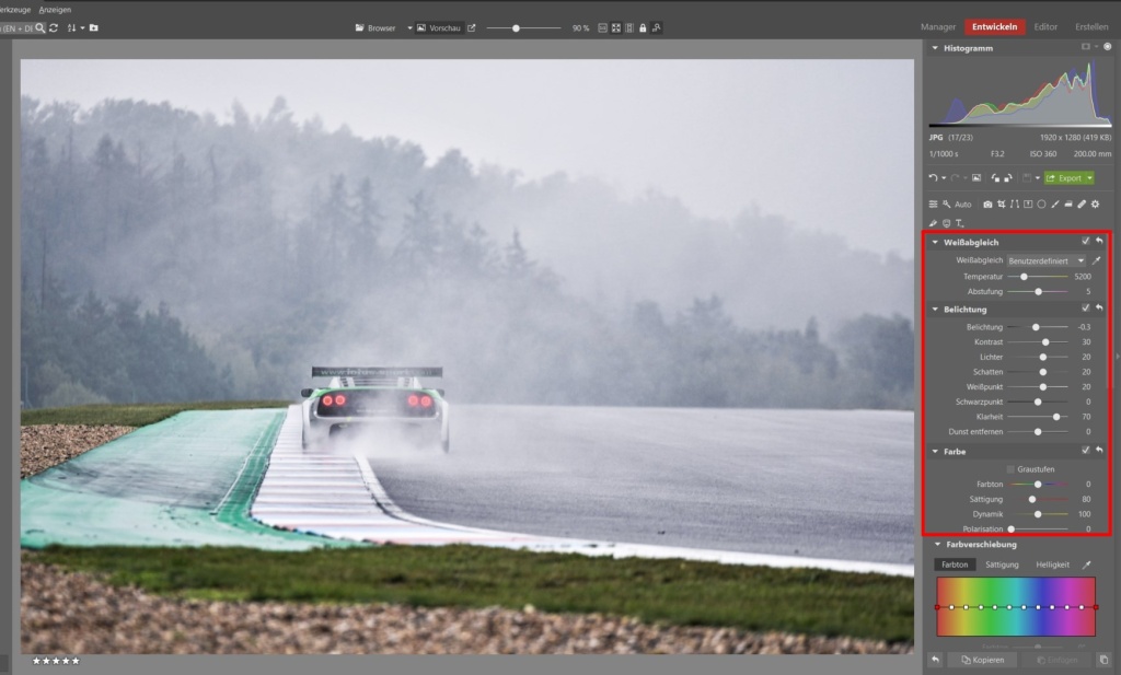 Bearbeiten von Bildern von Motorsport-Rennen