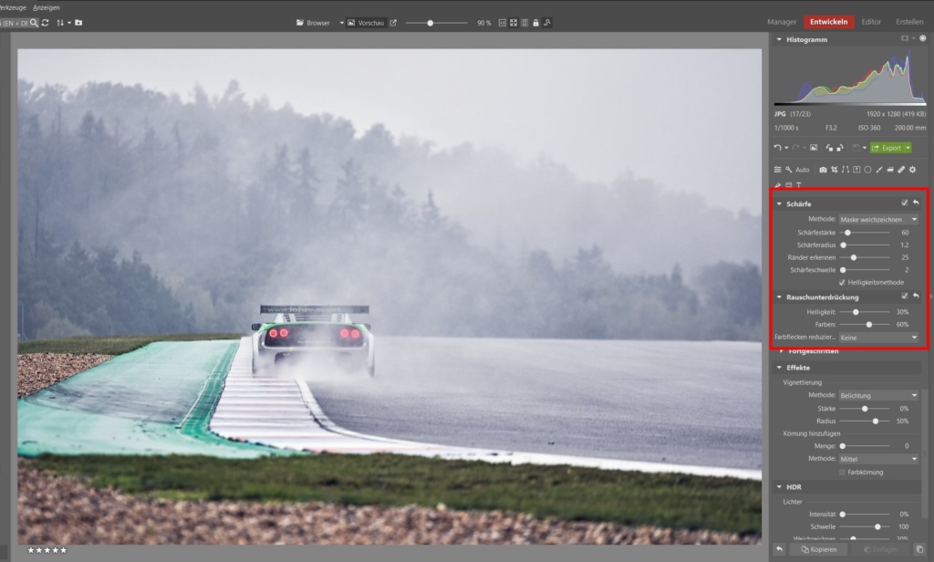 Bearbeiten von Bildern von Motorsport-Rennen