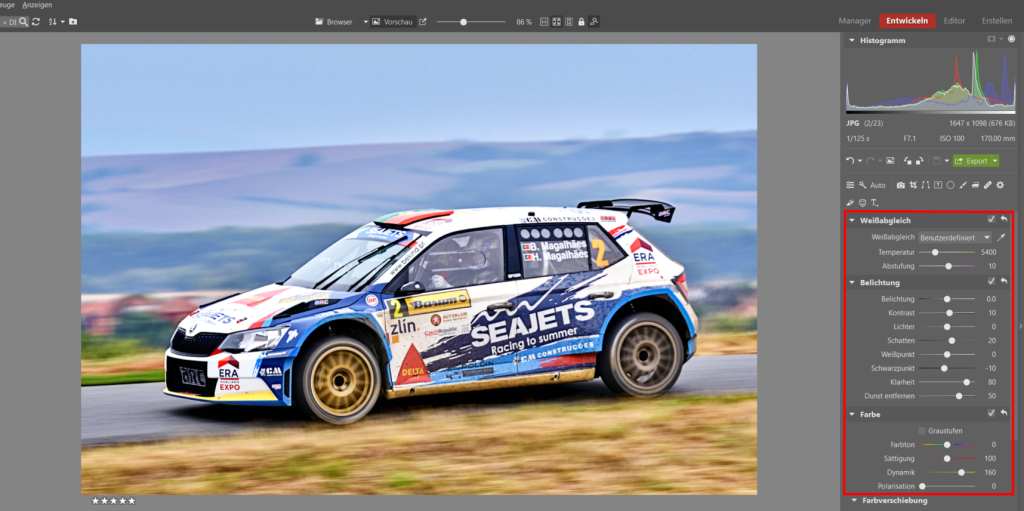Bearbeiten von Bildern von Motorsport-Rennen -