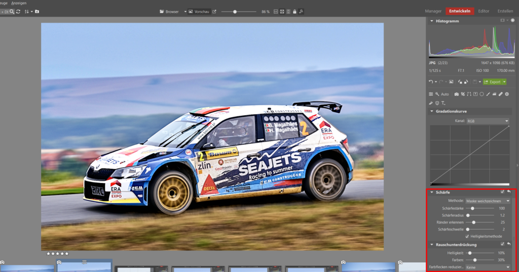 Bearbeiten von Bildern von Motorsport-Rennen