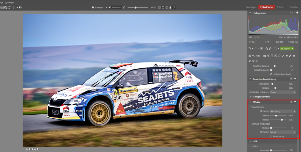 Bearbeiten von Bildern von Motorsport-Rennen