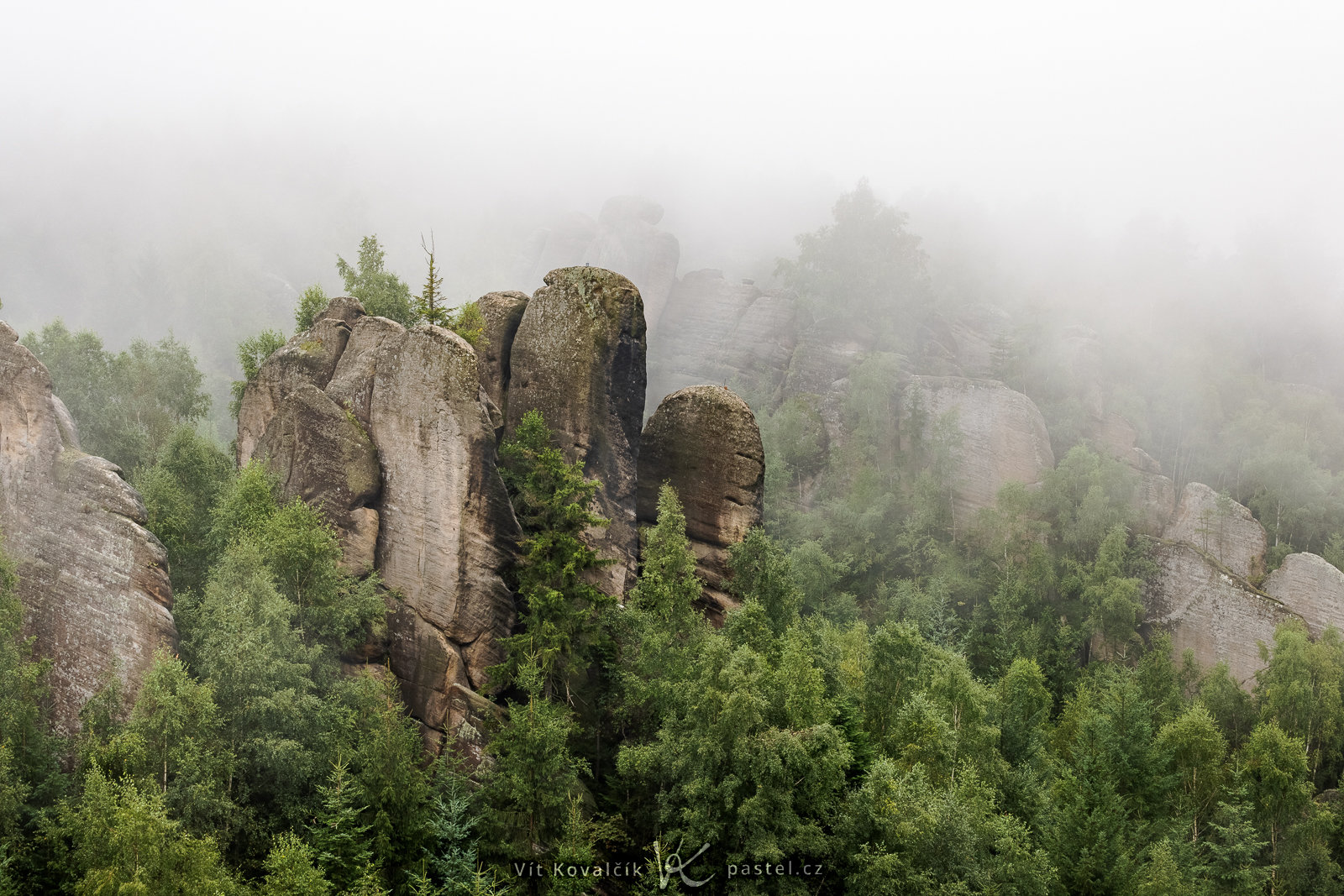 Landschaft mit Felsen im Nebel