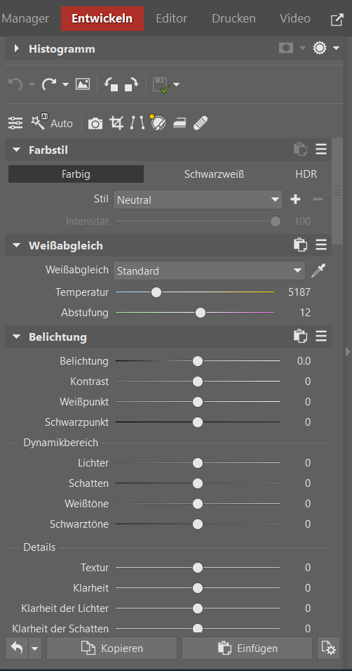 Rechte Leiste im Modul Entwickeln.