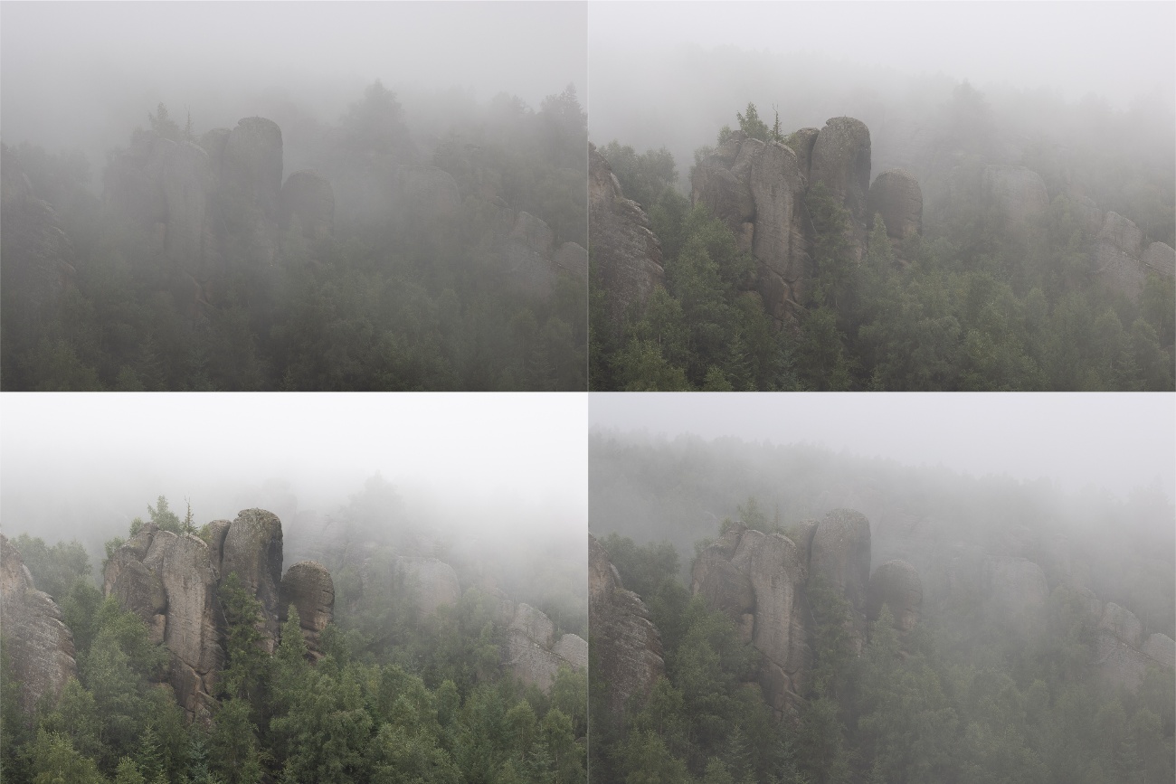 Landschaft mit Felsen im Nebel