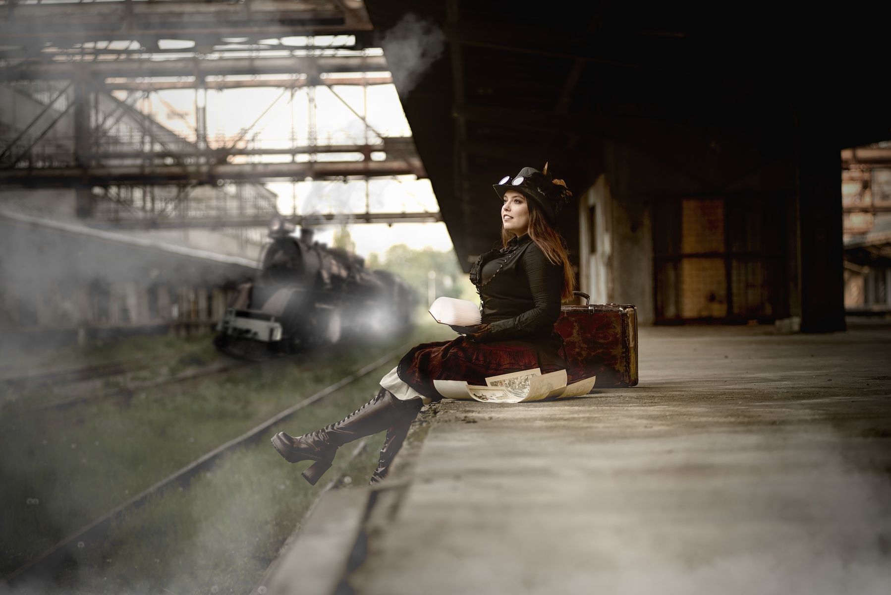 Fotomontage eines verlassenen Bahnhofs