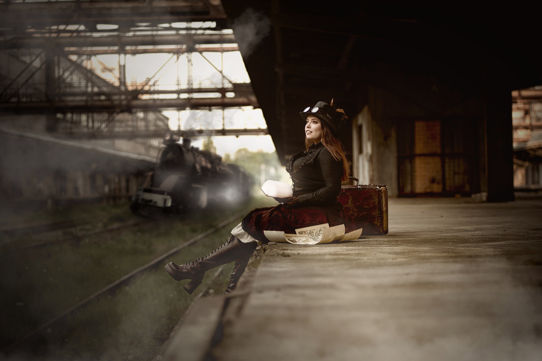 Fotomontage eines verlassenen Bahnhofs