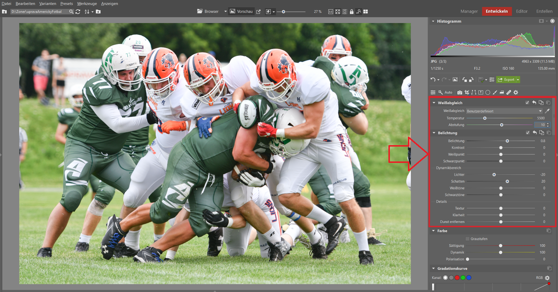 Sportfotos im Modul Entwickeln