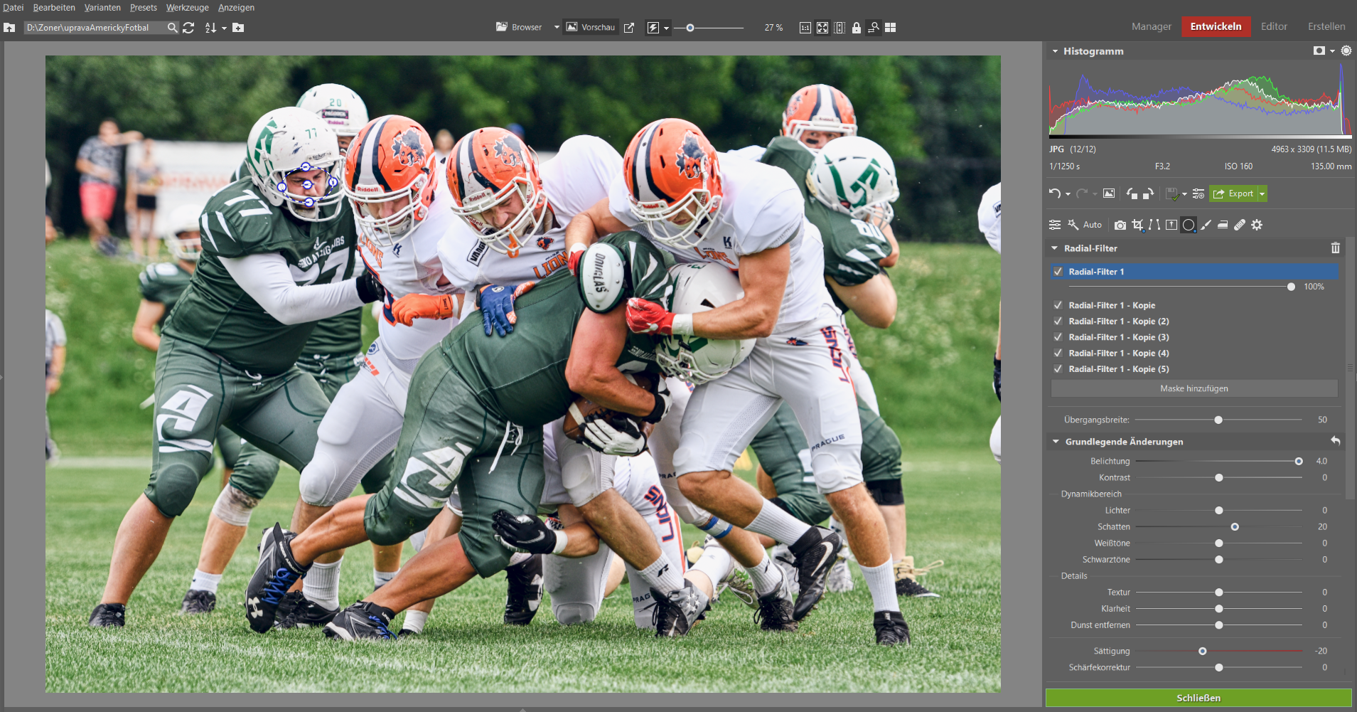 Sportfotos im Modul Entwickeln