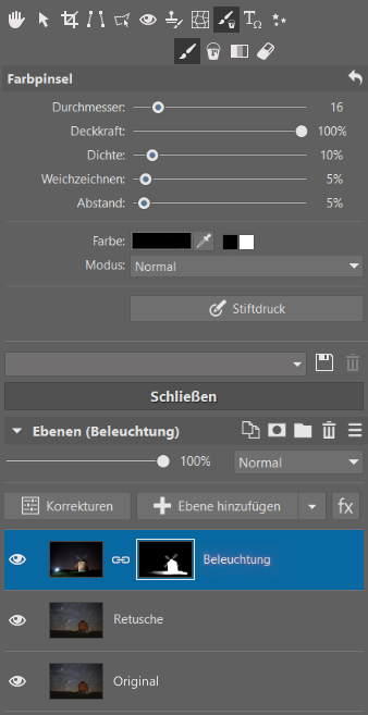 Mühle mit Nachthimmel