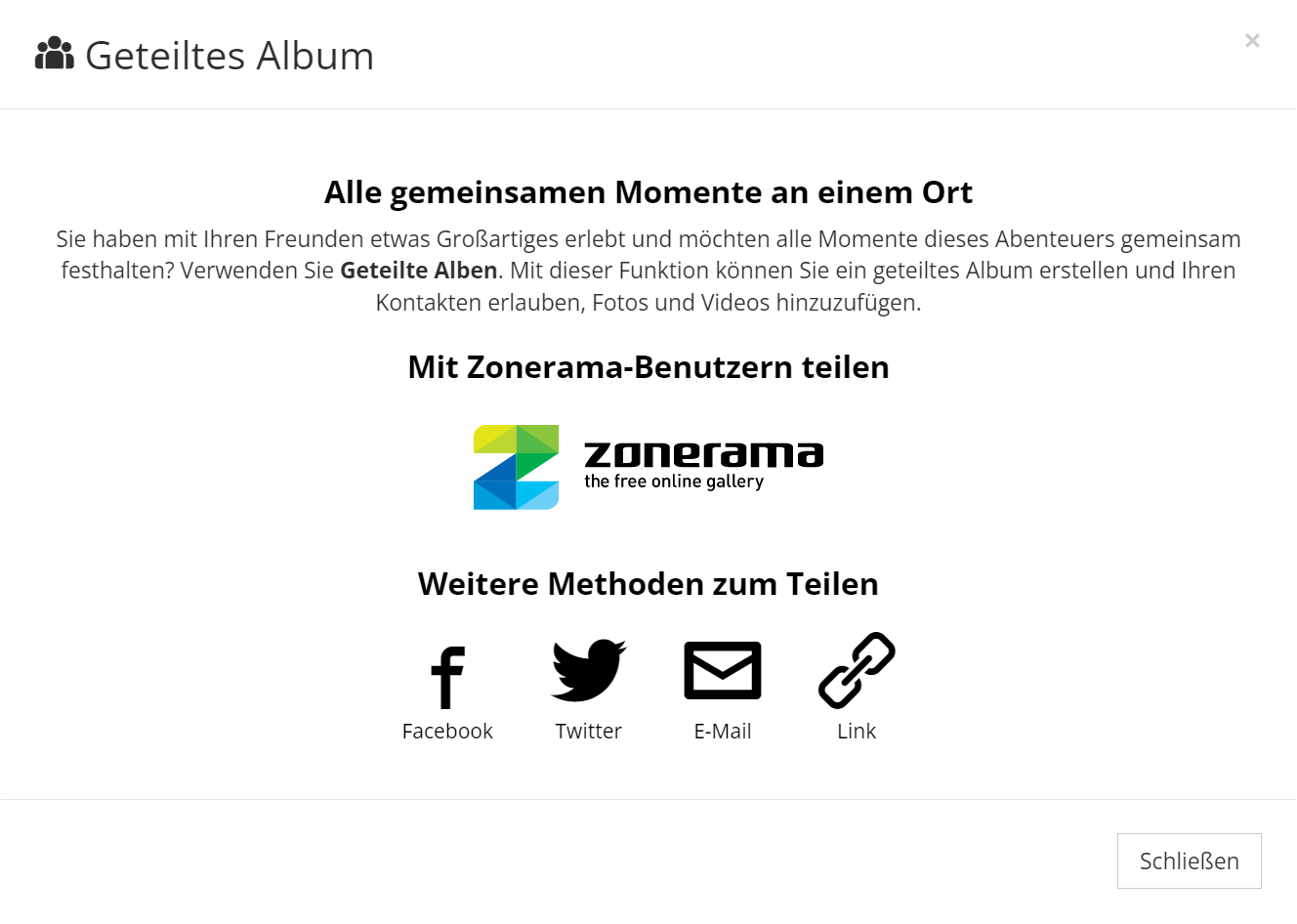 Zonerama und geteilte Alben