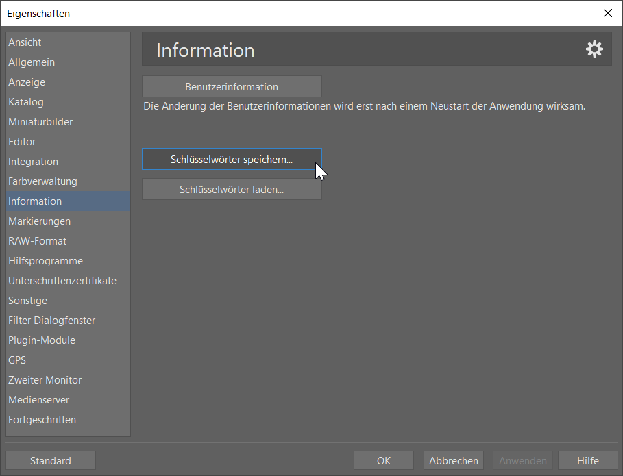 Schlüsselwörter speichern