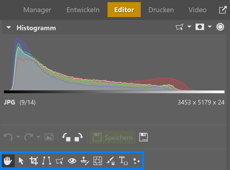 Zoner Studio personalisieren, editor