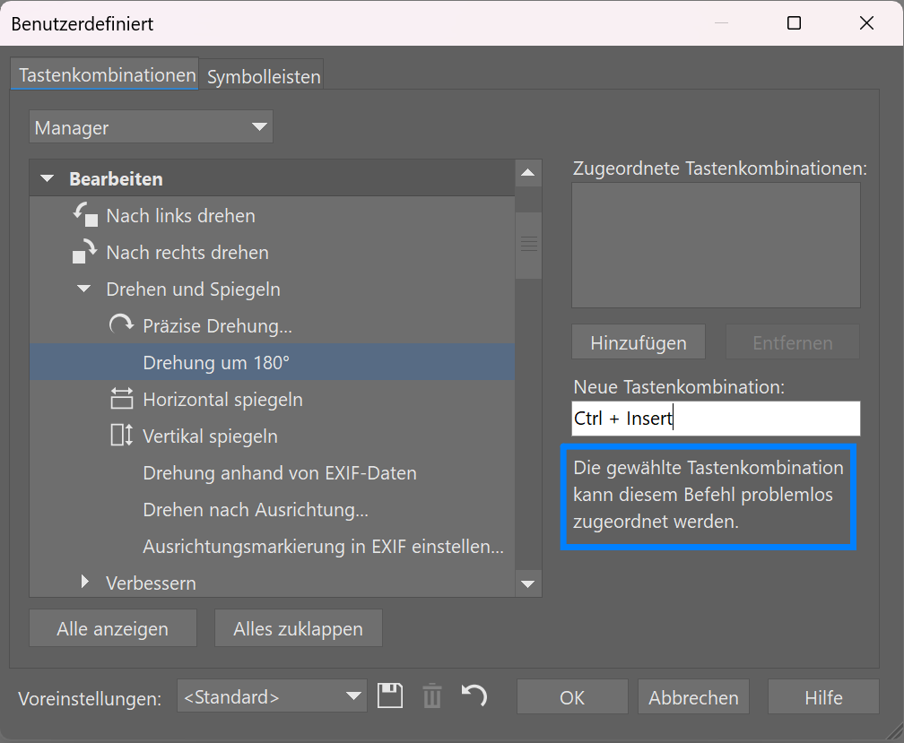 Zoner Studio personalisieren, benutzerdefiniert tastenkombinationen