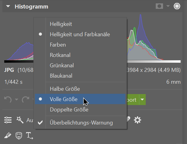 Arbeiten mit dem Histogramm, groesse