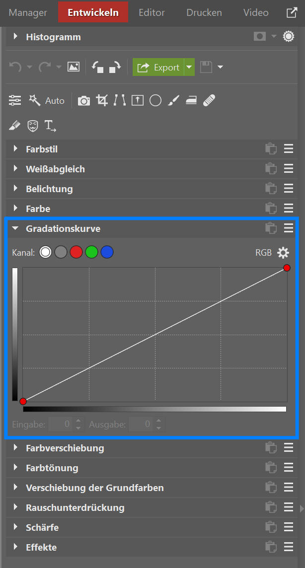 Wie man ungesunde Hautfarbe korrigiert, tonwertkurven