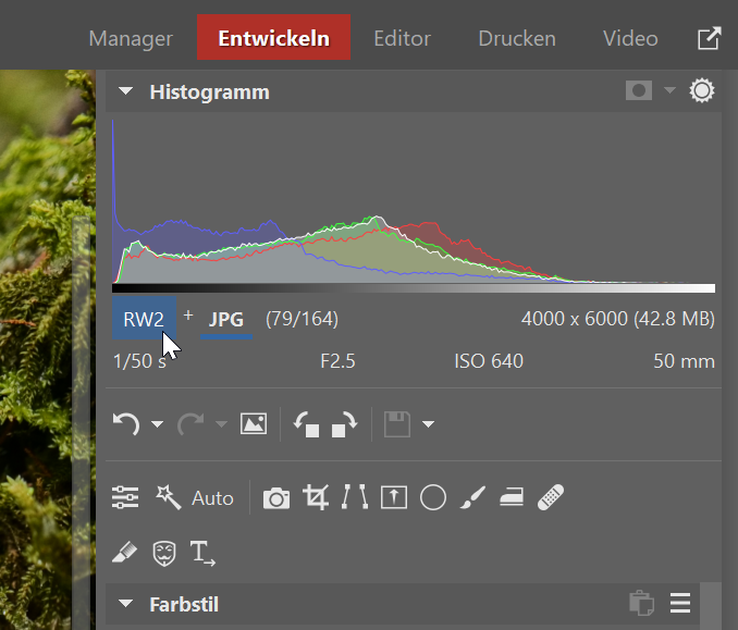 Duo RAW + JPG, format umschalten