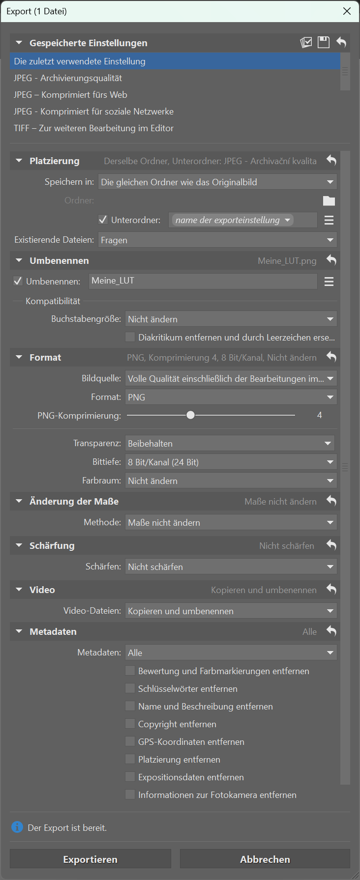 Was sind 3D-LUTs, PNG Export