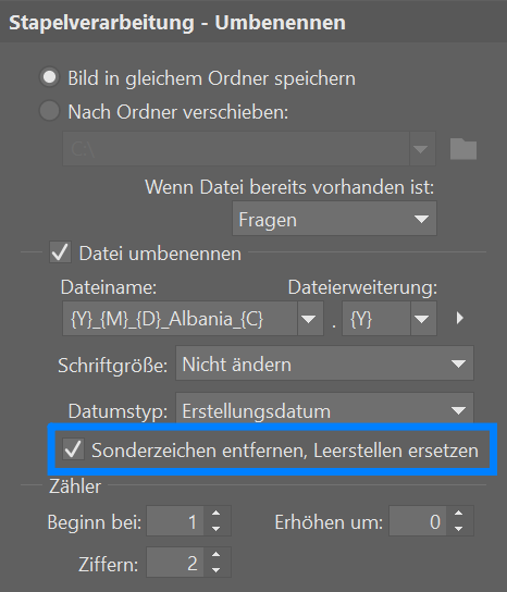 Bringen Sie Ordnung in Ihr Fotoarchiv, Sonderzeichen entfernen