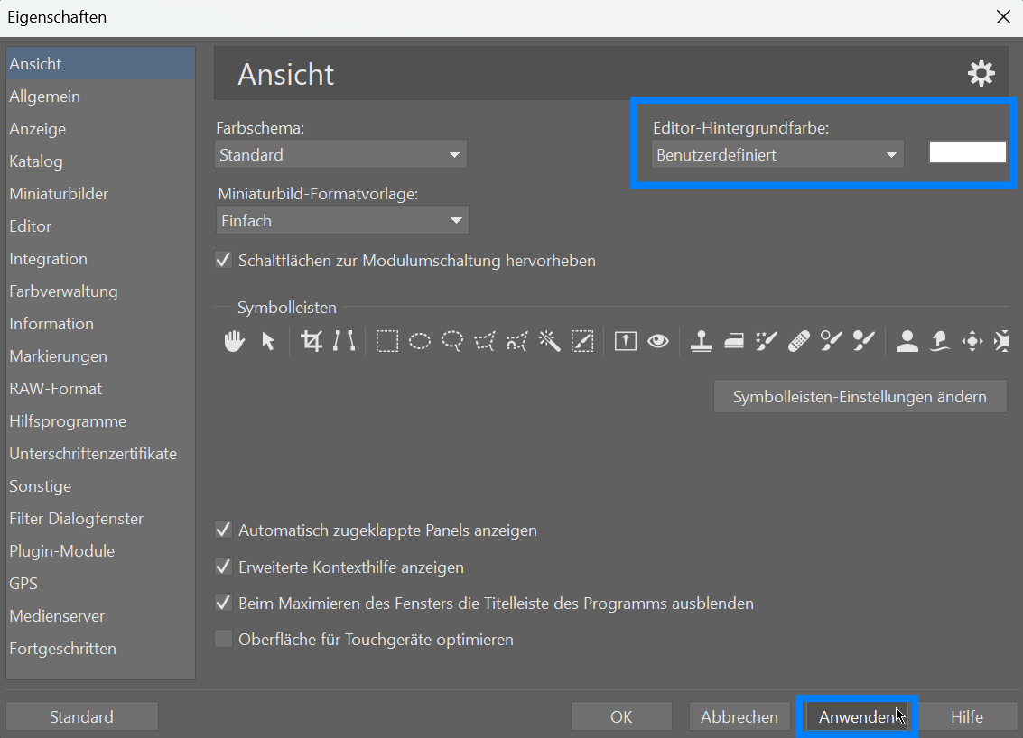 editor hintergrundfarbe