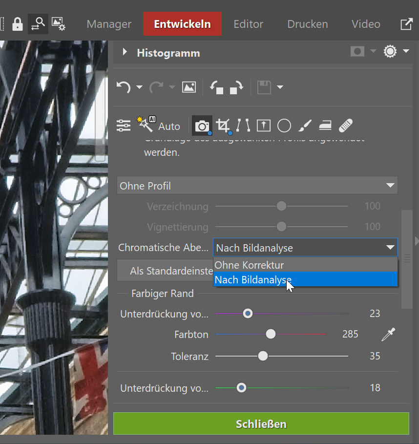 Objektivprofile verwendet, durch bildanalyse