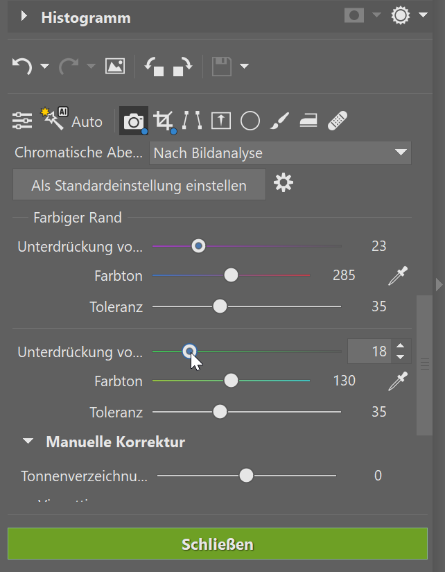 Objektivprofile verwendet, farbiger rand