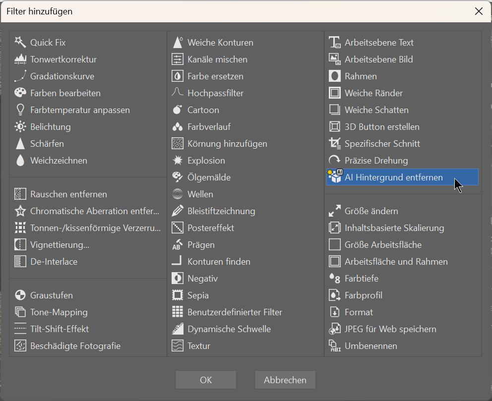 Sie den Hintergrund mit AI, filter_hinzufugen