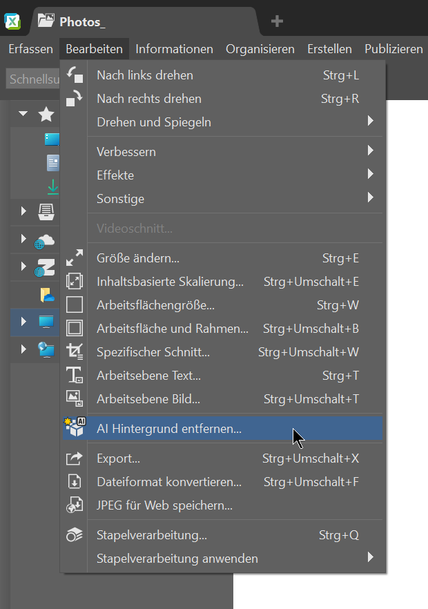 Sie den Hintergrund mit AI, hauptmenue